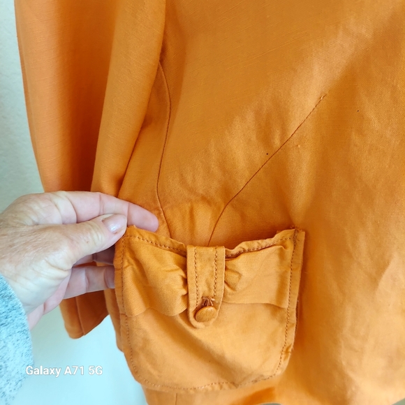 Vintage Larry Levine Orange Linen Blend Cropped 3/4 Sleeve Jacket Sz M - Picture 7 of 17